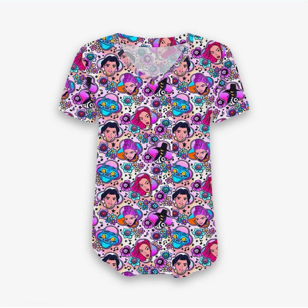 NWT KPOP Bamboo Women's Shirt Tee shirt Size Medium V neck KPOP print